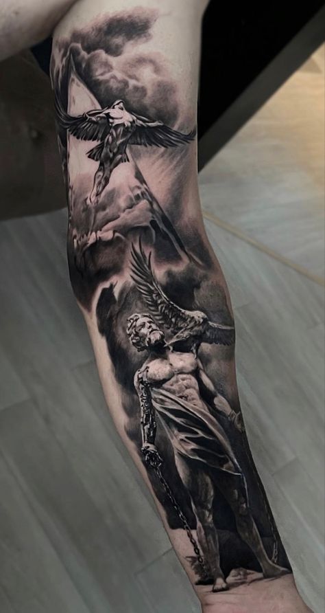 Forearm Tattoos For Guys, St Michael Tattoo, Michael Tattoo, Wing Tattoo Men, Archangel Tattoo, Helmet Tattoo, Sketch Style Tattoos, Family Tattoo Designs, Realistic Tattoo Sleeve