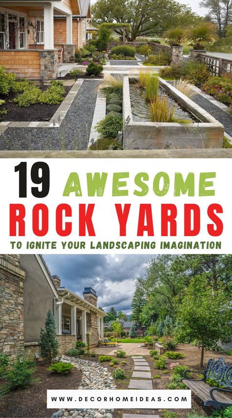 Best Rock Yard Designs Hardscaping Front Yard Rock Landscaping, Rock Yards, Gardening Storage, Hardscape Backyard, Rock Yard, Patio Container Gardening, Yard Remodel, Small Outdoor Patios, Gravel Landscaping