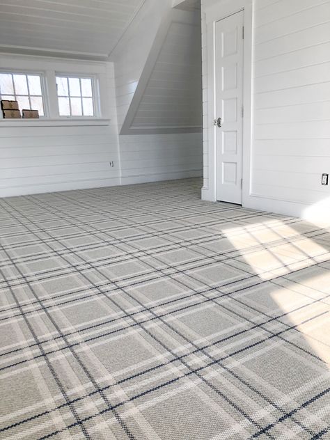 Plaid Carpet, Rug Over Carpet, Basement Carpet, Family Room Walls, Carpet Trends, Carpet Installation, Up House, Wall Carpet, Stair Runner Carpet