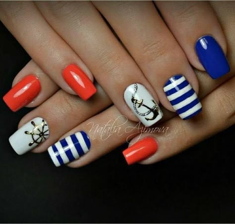 Anchor Nail Designs, Nautical Nail Designs, Anchor Nail Art, Nautical Nail Art, Aztec Nails, Cruise Nails, Nautical Nails, Beach Nails, Nail Art Summer