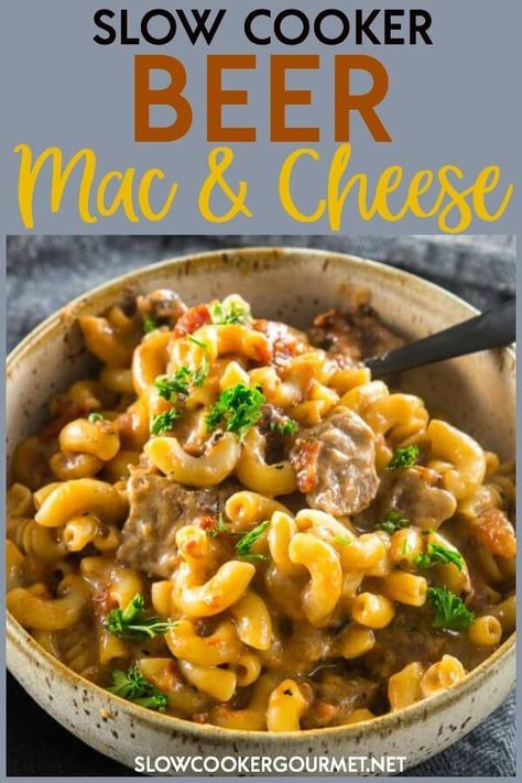 Slow Cooker Mac and Cheese is amazing on it's own, but when you add your favorite beer you end up with a grown-up comfort food you'll want to make again and again. #slowcookergourmet #slowcooker #beer #macandcheese #beef #stoutbeer Beer Mac And Cheese, Slow Cooker Mac And Cheese, Recipe Using Chicken, Cooking With Beer, Beer Cheese, Best Slow Cooker, Crockpot Recipes Slow Cooker, Favorite Comfort Food, Crock Pot Cooking