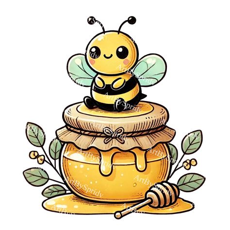 Cartoon Bees Cute, Cute Bee Drawing, Honey Bee Illustration, Honey Bee Cartoon, Cartoon Bees, Honey Bee Clipart, Kawaii Bee, Bee Illustrations, Honey Illustration