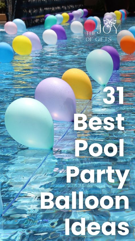 Get inspired with these pool party balloon ideas from The Joy of Gifts! You'll see balloon decorations for unique pool party themes like bubbles or glow-in-the-dark. You'll also see balloon ideas for different occasions, like birthday pool parties or bridal shower parties. Plus, see fun pool floats that will fit in with your pool party decorations (they're basically balloons too)! Birthday Party Pool Ideas, Simple Pool Birthday Party Ideas, Pool Theme Decorations, Adults Pool Party Ideas, Pool Float Decorations Party Ideas, Decorate Pool For Party, Backyard Pool Party Ideas Decor, Decorating A Pool For A Party, Birthday Pool Decorations