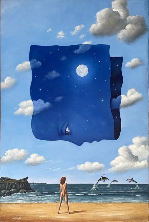 Surreal Art Watercolor, Simple Surrealism Art, Moon Surrealism, Dark Surrealism Art, Surreal Space Art, Surrealism Digital Art, Surreal Pop Art, Rafal Olbinski, Surrealism Paintings