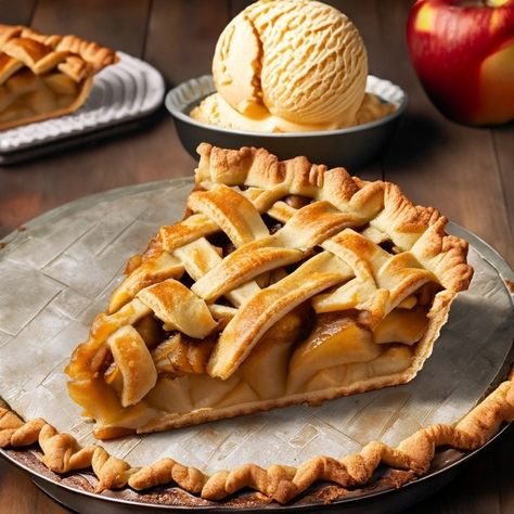 Embrace the comfort of traditional American baking with this homemade Apple Pie recipe. Featuring a flaky, buttery crust and a sweet, cinnamon-spiced apple filling, this pie is a timeless dessert that's perfect for any occasion, from family gatherings to a cozy night in. Preparation Time: 30 minutes Cooking Time: 1 hour Resting Time: 2 hours Total Time: 3 hours 30 minutes Serving: 8 people Ingredients: - For the Crust: - 2 1/2 cups all-purpose flour - 1 teaspoon salt - 1 teaspoon suga... Apple Pie And Custard, Apple Pie With Ice Cream, Homemade Apple Pie Recipe, Conspicuous Consumption, American Apple Pie, Apple Pie Recipe Homemade, Desserts Around The World, Homemade Apple Pie, Apple Pie Recipe