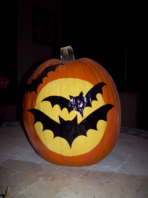 Bats, I had fun painting this one Bat Pumpkin Painting, Bat Pumpkin, Painted Bats, Painted Bats On Pumpkins, Bats Painting Easy, Simple Bat Painting, Pumpkin Bats Painted, Bat Painted Pumpkin, Cute Painted Pumpkin Ideas