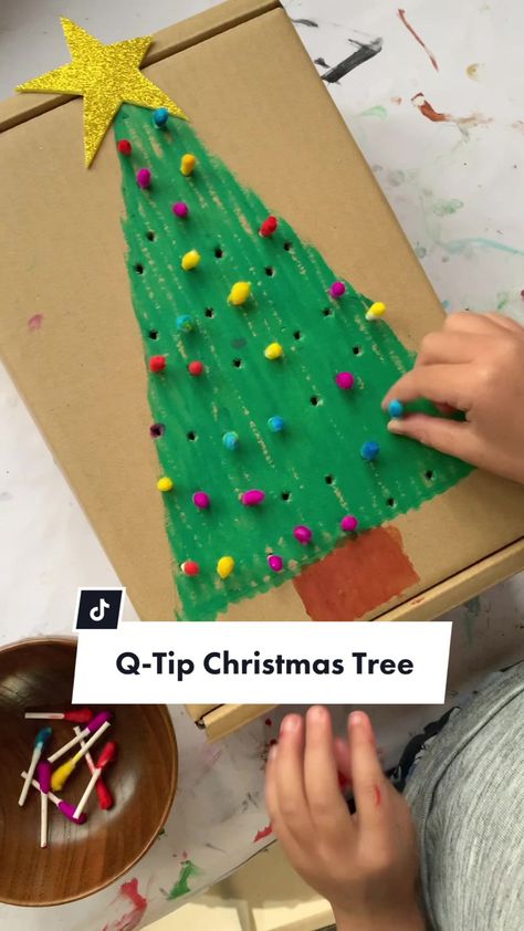 Q-TIP CHRISTMAS TREE Practice colour match and fine motor skill with this upcycled craft for kids! You’ll need some cardboard box, q-tips, dot markers Age: 3 years + MESS Level: low DIFFICULTY TO CREATE: easy SKILLS DEVELOPED: sorting, colour recognition, hand-eye coordination, fine motor skills, imaginative play, creativity. _____________ PLaY🌈CReaTivEly #happytoddlerplaytime Fine Motor Activities For Toddlers Christmas, Fine Motor Christmas Tree, Christmas Fine Motor For Toddlers, Winter Activities For Kids Toddlers, Christmas Messy Play For Toddlers, Two Year Old Christmas Activities, Q Tip Christmas Tree, Christmas Tree Toddler Activities, Christmas Play Activities