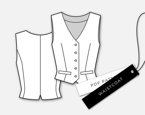 Waistcoat Pattern Free, Vest Patterns For Women Sewing, Vest Pattern Sewing, Female Vest, Women Waistcoat, Waistcoat Pattern, Fashion Croquis, Shirt Sketch, Vest Sewing Pattern