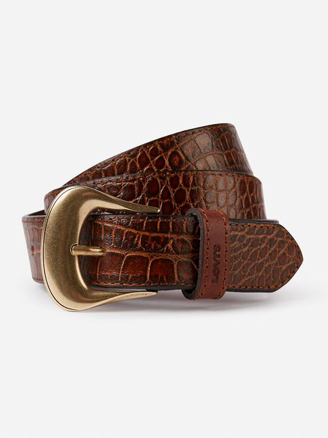 Vintage Crocodile Belt - Brown | Levi's® US Western Belts Outfit, Masc Clothing, Belts Aesthetic, Crocodile Belt, Vintage Inspired Fashion, Classic Brown, Vintage Belt, Fashion Belts, Western Belts