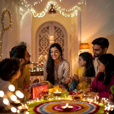 A family sits around a table Happy Indian family celebrating the Diwali traditional festival | Premium AI-generated image Happy Diwali To Family, Diwali Faral Photography, Memory Drawing Diwali Festival, Happy Diwali To You And Your Family, Family Celebrating Diwali, Traditional Festival, Indian Family, Diwali, A Family