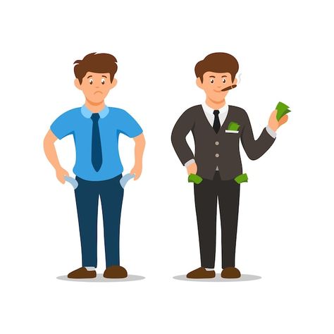 Poor man and rich man character set cart... | Premium Vector #Freepik #vector #rich-poor #business-man-illustration #business-man #businessman-cartoon Rich Drawing, Business Man Cartoon, Rich Cartoon, Poor To Rich, Businessman Cartoon, Cover Novel, Rich And Poor, Cartoon Video, Person Icon