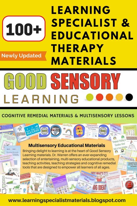 Learning Specialist and Teacher Materials - Good Sensory Learning: 100+ Powerful Learning Specialist and Educational Therapy Materials Learning Specialist, Multisensory Learning, Educational Therapy, Multi Sensory Learning, Sensory Learning, Teacher Freebies, Sensory Ideas, Write Better, Dysgraphia