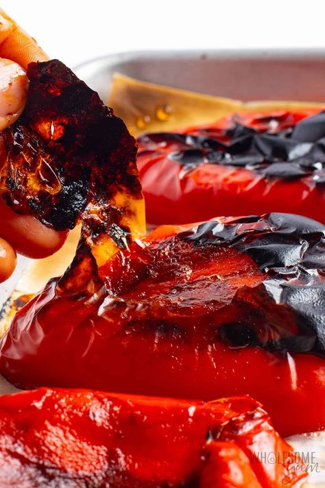 Roasted Red Peppers (Easy!) - Wholesome Yum Red Pepper Roasted, Freezing Roasted Peppers, How To Roast Peppers, Roasted Red Pepper Sauce Recipe, Red Pepper Sandwich, Roasted Red Peppers Recipes, Roast Peppers, Red Pepper Recipes, Roasted Red Pepper Sauce