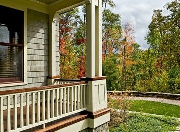 porch columns ideas | Craftsman Porch Railing Designs Design Ideas, Pictures, Remodel, and ... Craftsman Porch Railing, Wood Porch Railings, Front Porch Railing Ideas, Craftsman Style Porch, Porch Railing Designs, Craftsman Porch, Front Porch Columns, Front Porch Railings, Porch Stairs