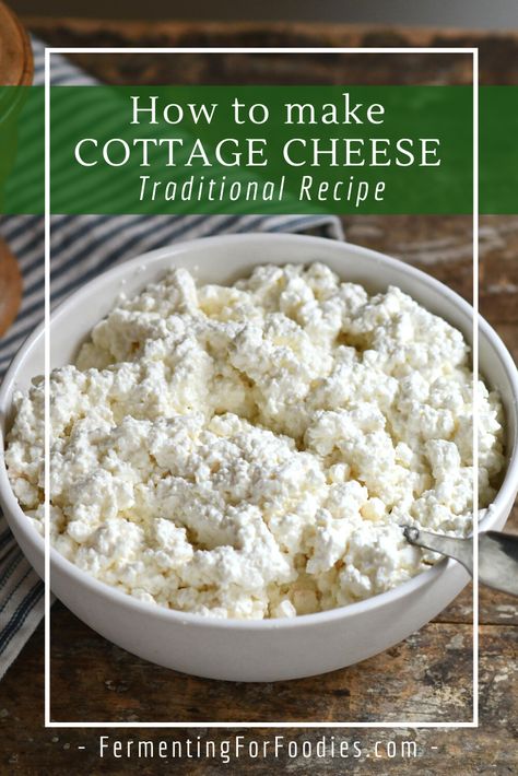 How To Make Cottage Cheese - Fermenting for Foodies Instapot Cottage Cheese, Diy Cottage Cheese Homemade, Homemade Cottage Cheese Easy, Making Cottage Cheese At Home, How To Make Cottage Cheese Homemade, Home Made Cottage Cheese Recipes, Cottage Cheese Instant Pot, Diy Cottage Cheese, How To Make Cottage Cheese