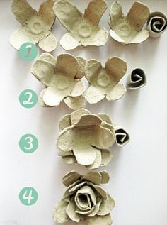 Egg Carton Roses Tutorial - make a wreath or candle ring with egg carton roses | www.donnaberlanda.com | Egg Carton Roses - assembly steps Egg Carton Art, Roses Tutorial, Diy – Velikonoce, Egg Carton Flowers, Make A Wreath, How To Make Eggs, Diy Flores, Fleurs Diy, Egg Carton Crafts