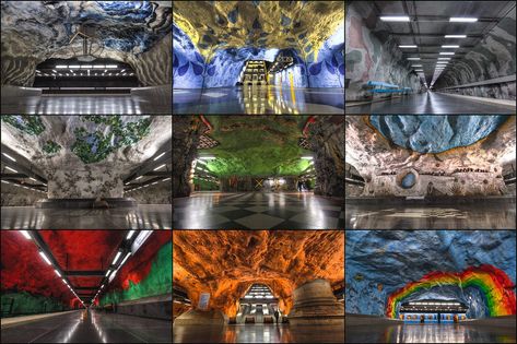 Stockholm Metro Art Gallery – Stockholm, Sweden - Atlas Obscura Metro Art, Stockholm Metro, Systems Art, Metro System, Public Transit, Atlas Obscura, Christmas Travel, Status Quo, Swedish Design