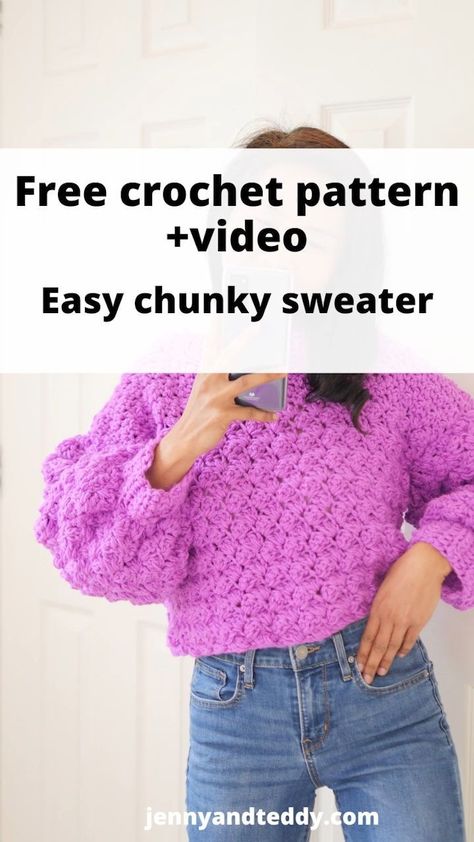 Easy chunky crochet sweater free pattern with video. | Crochet sweater pattern free, Crochet jumper free pattern, Crochet sweater free . #Crochet_Chenille_Sweater_Pattern #Easy_Sweater_Crochet_Pattern_Free #Chunky_Crochet_Jumper_Pattern_Free #Crochet_Jersey_Pattern_Free Crochet Jumper Free Pattern, Crochet Sweater Free Pattern, Chunky Crochet Sweater, Sweater Pattern Free, Oversize Sweater Pattern, Pattern Crochet Sweater, Sweater Free Pattern, Crochet Jumper Pattern, Sweater Tutorial