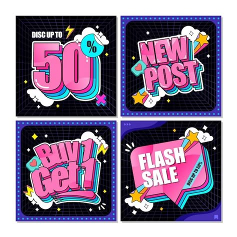 90s collection of sale social media post... | Premium Vector #Freepik #vector #fun #sale #color #business Discount Social Media Design, Flyers Ideas, Childrens Dolls, Fun Graphics, Friday Fun, Discount Banner, Work Inspiration, Google Ads, Media Post