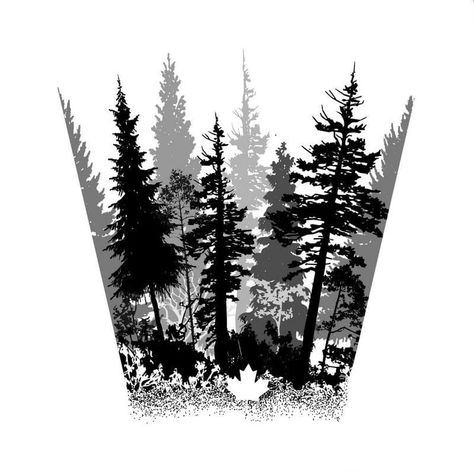 Forest Tattoo Design Drawing, Treeline Tattoo, Background Shading Tattoo Ideas, Tattoo Shading Ideas Backgrounds, Treeline Silhouette, Forest Tattoo Ideas, Dark Forest Tattoo, Tree Line Tattoo, Forest Tattoo Sleeve