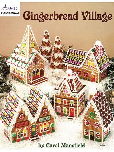 What says Christmas better than a gingerbread house? Pattern includes a complete grouping of charming houses, stores, trees and a church. All are stitched on 7-count plastic canvas. You will love “icing” them with lace and decorating with … Read More ... Gingerbread House Pattern, Gingerbread House Patterns, Winter Town, Dolls House Shop, House Pattern, Plastic Canvas Books, Gingerbread Village, Plastic Canvas Coasters, Plastic Canvas Pattern