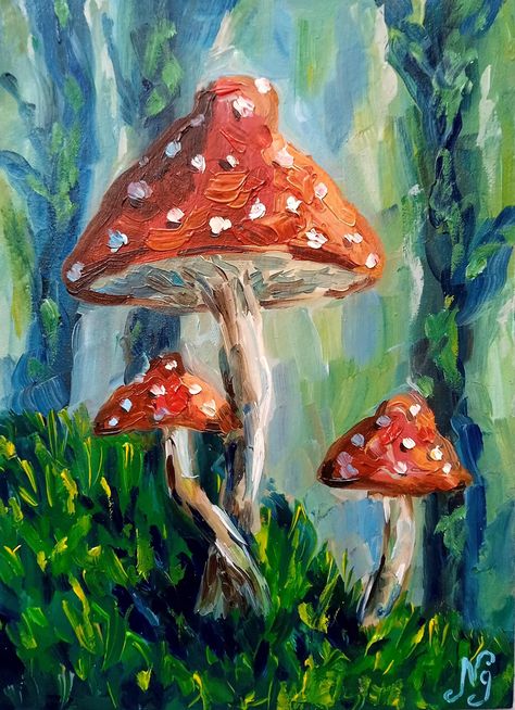 Agaric Mushroom Oil Painting Agaric Original Art Small Mushroom Impressionist Kitchen Art Red Mushroom Painting Still Life 5x7 Natelly Gree Red Mushroom Oil Painting Original Art is Agaric Mushroom Wall Art. Mushroom in Forest Impressionist Oil Painting colors: Green, Red, Yellow Mushrooms Agaric is Oil Painting. Small Red Mushroom Kitchen Art Impressionist Original Artwork is Textured Oil Painting perfect for Living Room, Bed Room, Kitchen, Office and other spaces. Mushroom Still Life Tiny Art, Small Forest Oil Painting Original Art is Modern Wall Art Colorful Agaric Red Green Painting. Size: 13 x 18 cm  (or about 5 x 7 inches) Oil on cardboard This Small Red Mushroom Oil Painting is an Original Wall Art Kitchen Decor Oil Painting for Still Life. Mushroom Artwork is painted Oil on cardboa Mushroom Still Life, Mushroom Artwork, Mushroom Kitchen, Mushroom Wall Art, Forest Oil Painting, Mushroom Painting, Small Mushroom, Small Forest, Art Mushroom