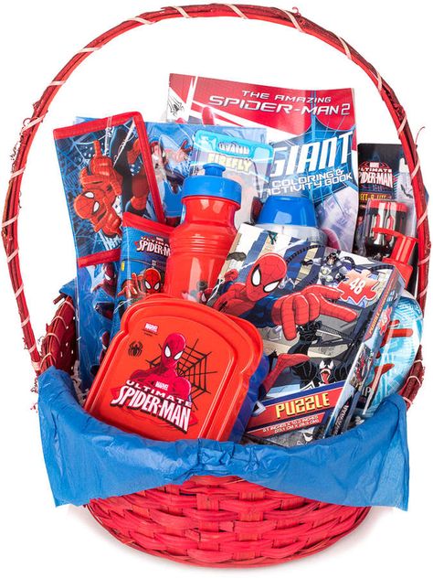 Spiderman Gift Basket, Spider Man Gifts, Disney Gift Basket, Valentines Gift Basket, Homemade Easter Baskets, Kids Hamper, Unique Easter Baskets, Creative Easter Baskets, Spiderman Gifts