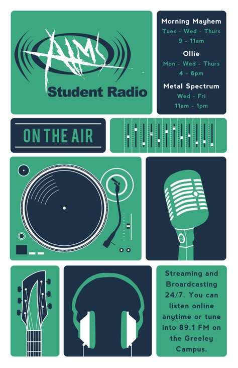 Aims Student Radio Poster by Michael McQueen, via Behance Radio Branding Design, Radio Design Graphics, Radio Graphic Design, Radio Poster Design, Radio Poster, Radio Design, Poster Design Layout, Retro Graphic Design, Graphic Design Infographic