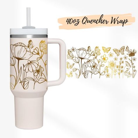 2 Designs 40oz Quencher Stanley tumbler wrap Wildflower and Butterfly |Floral Wildflower cut file SVG | 40oz SVG Cricut Silhouette Template Stanley Cup Vinyl Wrap, Svg Tumbler Designs, Stanley Cup Wrap Svg, Stanley Cup Designs Vinyl, Stanley Cricut Designs, 40oz Tumbler Wrap, Yellow Tumbler Ideas, 40oz Tumbler Ideas, Tumbler Vinyl Ideas