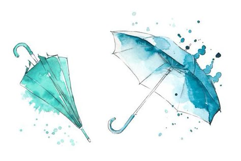 Umbrella Tattoo, Umbrella Drawing, Rain Illustration, Umbrella Illustration, Girl With Umbrella, Umbrella Painting, Blue Umbrella, Watercolor Flowers Tutorial, Umbrella Art