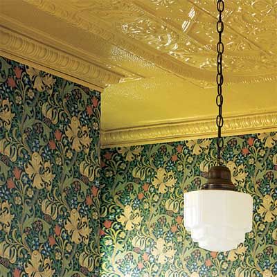 All About Tin Ceilings - This Old House Painted Molding, Tin Ceiling Kitchen, Beautiful Ceilings, Drop Ceiling Grid, Pressed Tin Ceiling, Tile Ceiling, American Tin Ceiling, Tin Ceilings, Metal Patina