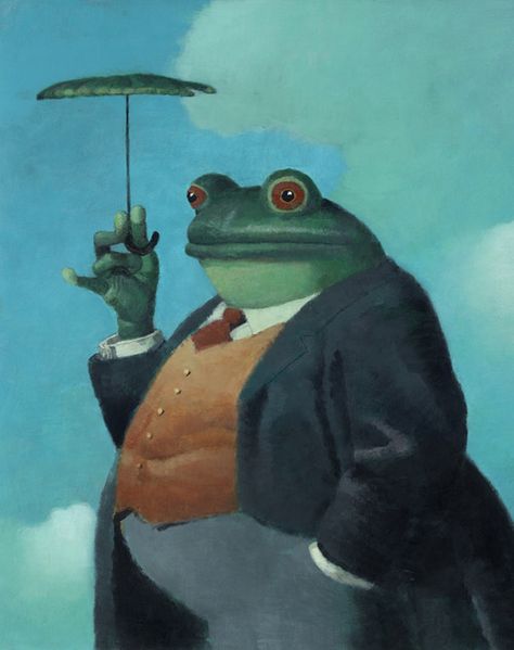 The Banker Bullfrog is always willing to lend you his bumbershoot for a few bucks. - Brad Holland artist Brad Holland, Illustration Kunst, Arte Indie, Arte Peculiar, Arte 8 Bits, Posca Art, Frog Art, A Frog, Arte Animal