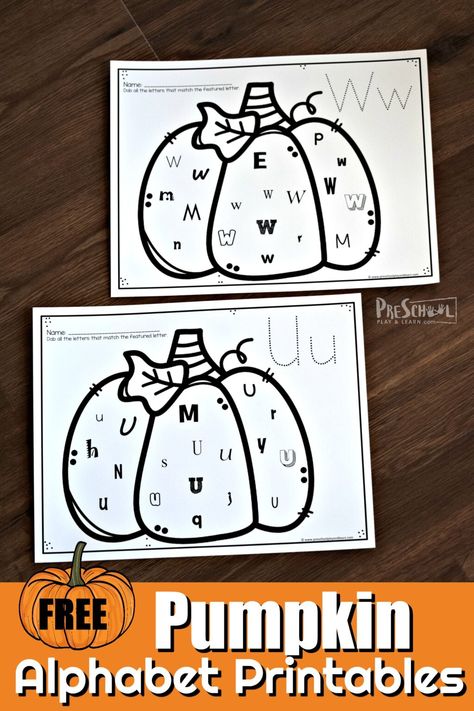 Pumpkin Literacy, Pumpkin Alphabet, Pumpkin Activities Preschool, Fall Alphabet, Letter Recognition Preschool, Pumpkins Preschool, Preschool Journals, Letters Ideas, Letter Recognition Worksheets