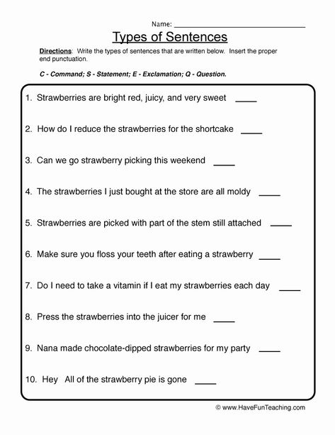 Types Of Sentences Worksheet Awesome Types Of Sentences Worksheet for 7th 9th Grade – Chessmuseum Template Library Different Types Of Sentences, Writing Sentences Worksheets, Types Of Sentences Worksheet, Sentences Worksheet, Kinds Of Sentences, Common App Essay, Wristband Template, Sentence Activities, Sentence Examples