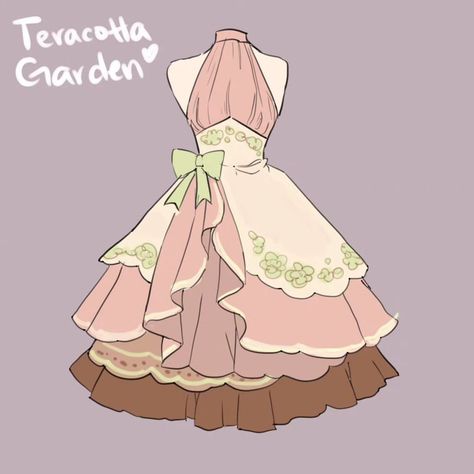 Frilly Dress Drawing Reference, Cute Dresses Drawing, Waving Drawing Pose, Mushroom Dress Drawing, Mushroom Outfit Drawing, Cute Clothes Drawing, Cute Outfit Ideas Drawing, Cheap Cosplay, Vestidos Anime