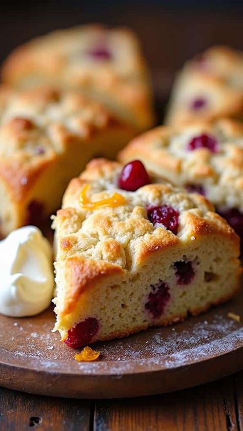 Cranberry Orange Scones With Clotted Cream Scone With Clotted Cream, Scones And Clotted Cream, Cranberry Orange Scones, Orange Scones, Creamy Pudding, Kitchen Smells, Decadent Cakes, Clotted Cream, Cranberry Orange