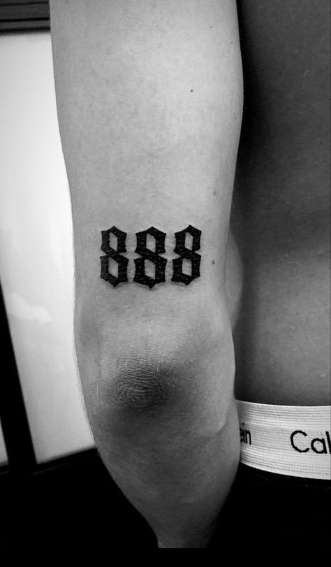 888 ~  Angels Numbers ~  Small tatto man 888 Angel Number Tattoo, Tatto Man, 888 Tattoo, 888 Meaning, 88 Tattoo, Above Elbow Tattoo, Angels Numbers, 888 Angel Number, Black Work Tattoo