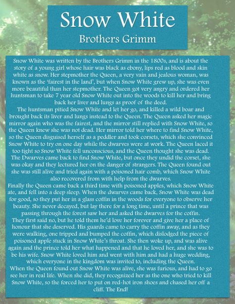 Summary of the Brothers Grimm Snow White story (1812). Brothers Grimm Snow White, Princess Pic, Snow White Story, Jealous Women, Minimalist Wallpaper Phone, Wonderland Aesthetic, Book Items, Short Moral Stories, Colorful Room