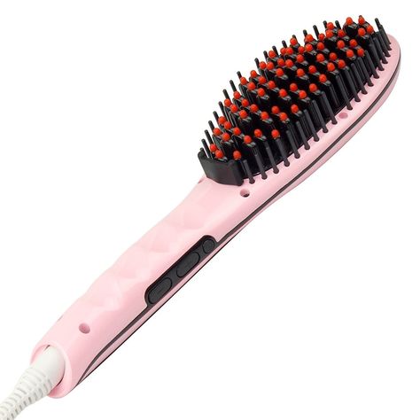 21 Weird But Genius Hair Tools With A Cult-Following On Amazon Brush Hair Straightener, Heated Brush, Silky Straight Hair, Natural Straight Hair, Straightening Comb, Detangling Hair Brush, Brush Hair, Hair Brush Straightener, Fast Hairstyles