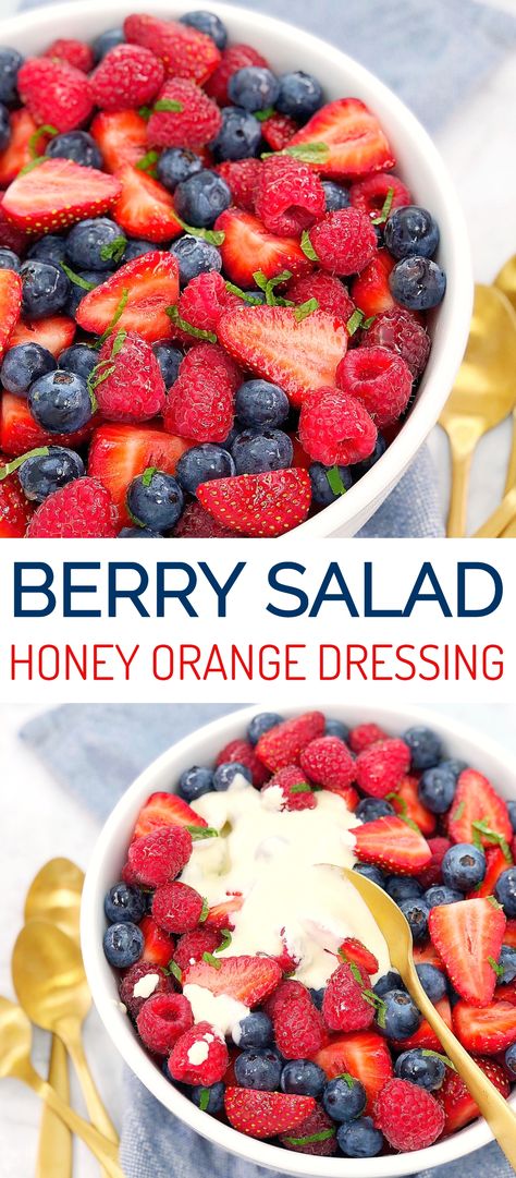 Fruit Salad With Mint And Honey, Raspberry Fruit Salad, Mixed Berry Fruit Salad, Fresh Berry Salad, Blueberry And Strawberry Recipes, Raspberry And Blueberry Recipes, Dressing For Fruit Salad Simple, Strawberry Blueberry Salad, Blueberry Fruit Salad