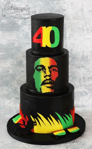 Rastafarian Cake Jamaican Cake Design, Jamaica Themed Cakes, Rasta Cake Ideas, Bob Marley Birthday Cake, Reggae Cake, Jamaica Party, Finding Nemo Birthday Cake, Happy 40, Paris Birthday Cakes