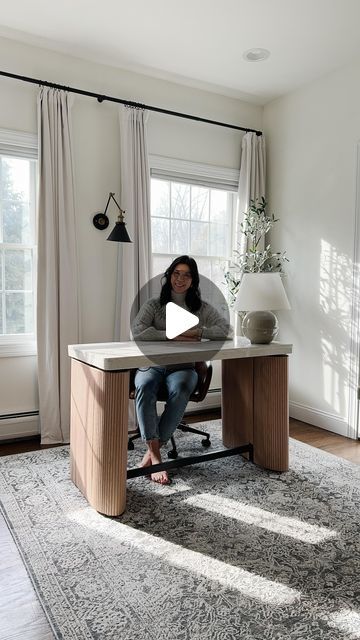 Lisa Chun on Instagram: "✨ DIY Tutorial ✨ for this MUCH requested standing desk cover is up on my blog! Like this post and comment “LINKS” for the step by step tutorial and all office sources. It took my plain ole black standing desk and made it a beautiful fully functional modern centerpiece for my office. Many months later, I am still in loooove. What do you think? 🥰" Standing Desk Home Office Layout, Built In Standing Desk, Home Office Standing Desk Ideas, Home Office With Standing Desk, Stand Up Desk Home Office, Standing Desk Home Office, Ikea Standing Desk, Living Room Office Combo, Standing Desk Design