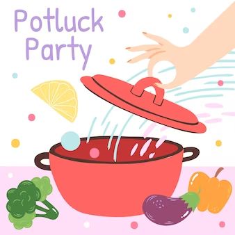 Potluck Illustration, Potluck Party Invitations, Potluck Invitation, Office Potluck, Christmas Potluck, Potluck Dinner, Potluck Party, Church Bulletin, Party Food And Drinks