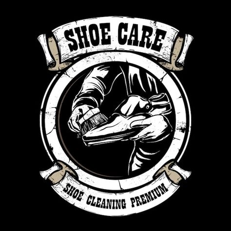 Shoes care vector illustration in vintag... | Premium Vector #Freepik #vector #skull-hand #shoes-illustration #shoes #vintage-sketch Shoe Logo Ideas, Cleaners Logo, Clean Logo Design, Sneaker Cleaner, Logo Shoes, Cleaning Logo, Good Morning Beautiful Quotes, Care Logo, Shoe Polish