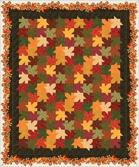 Tessellating Leaves Quilt Pattern by Jackie Robinson - Etsy Italia Leaves Quilt Pattern, Leaves Quilt, Fall Quilt Patterns, Forest Quilt, Wall Quilt Patterns, House Quilt Patterns, Quilt In A Day, Quilted Table Runners Patterns, Jackie Robinson