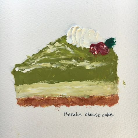 Food Oil Pastel Drawing, Matcha Cake Drawing, Oil Pastel Crayons, Matcha Cheesecake, Food Art Painting, Cake Drawing, Piskel Art, Pastel Cakes, Oil Pastels Painting