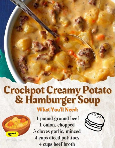 Creamy Potato & Hamburger Soup Recipe | Gallery posted by Kenzie_tailor | Lemon8 Potato And Hamburger Soup, Potato And Hamburger, Potato Hamburger Soup, Hamburger Soup Recipe, Hamburger Soup, Diced Potatoes, Creamy Potato, Easy Homemade Recipes, Grandmas Recipes