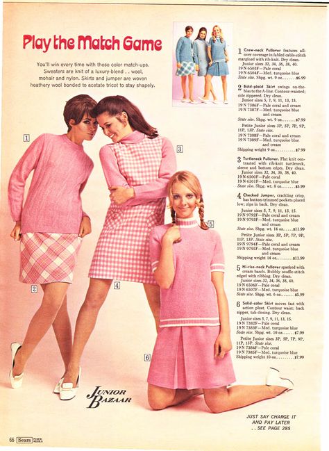 1968 Sears Wish Book pg. 67 60s Fashion Trends, Teen Skirts, 1960s Dresses, 1960 Fashion, 60s 70s Fashion, 60s And 70s Fashion, Fashion 1960s, Fashion Teenage Girls, Three Women