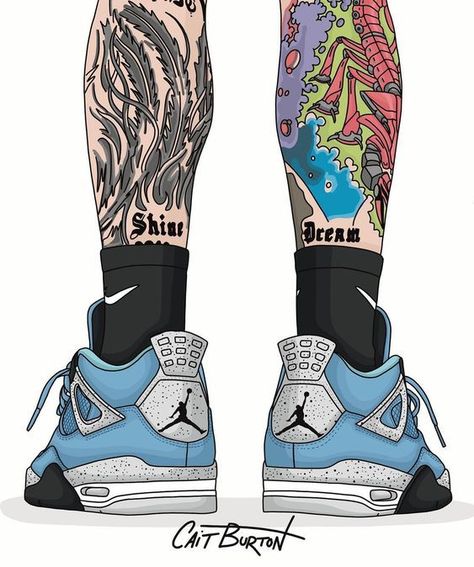 Sneaker Illustration Art, Gym Tshirt Design, Coolest Tattoos, Biker Girl Outfits, Hypebeast Art, Sneakers Wallpaper, Nike Art, Sneaker Posters, Shoes Wallpaper