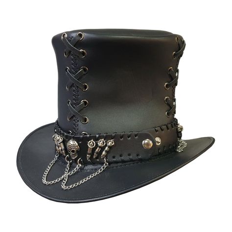 Introducing the Steampunk Gothic Vintage Corset Leather Top Hat – a fusion of timeless elegance and edgy, industrial aesthetics. This unique and eye-catching accessory is meticulously crafted to captivate the imagination and make a bold statement in any Steampunk or Gothic ensemble The body of the top hat is meticulously crafted from high-quality, black leather, featuring a corset-style design #BlackLeatherHat #BlackLeatherTopHat #GothicRedEyeSkullMensBlackLeatherTopHat #LeatherHat #MadHatte... Black Leather Hat, Leather Top Hat, Steampunk Top Hat, Band Outfits, Steampunk Corset, Black Leather Top, Gothic Vintage, Vintage Corset, Leather Hats